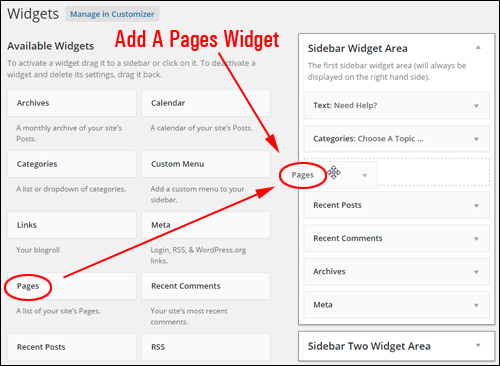 Adding a Pages widget to your sidebar area