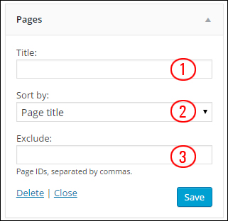 WordPress Pages Widget settings