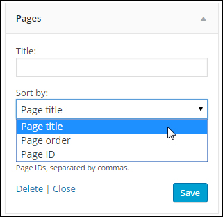 WordPress Pages Widget settings - sort options