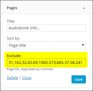 WordPress Pages Widget settings - exclude pages