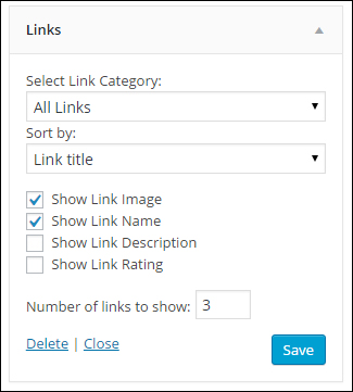 WordPress Links Widget Settings