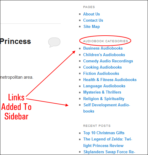 Links added to WordPress sidebar section