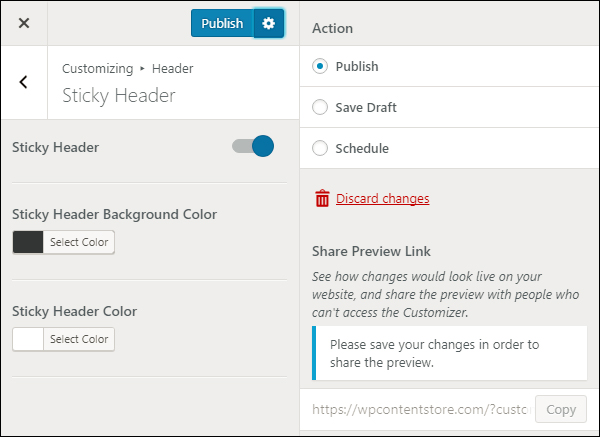 Publish your theme changes live, as a draft, or schedule for later