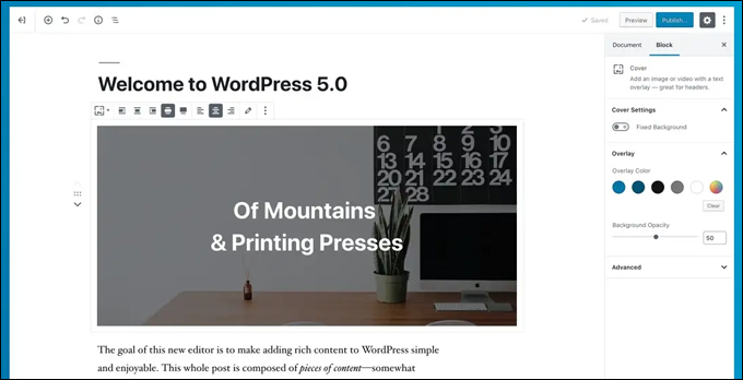 WordPress 5.0 introduces the new Gutenberg content editor