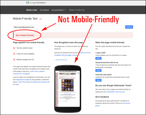 Google Mobile Testing Tool