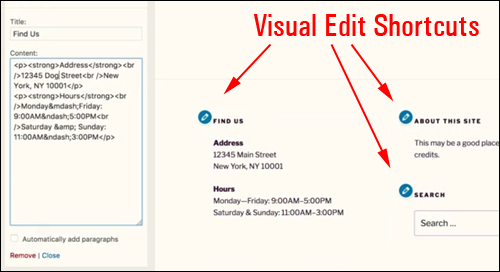 WordPress 4.7 - Visual Edit Shortcuts