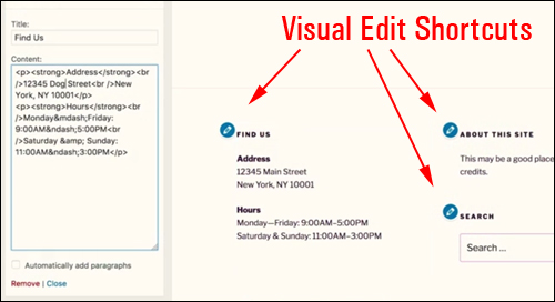 WordPress v. 4.7 - Visual Edit Shortcuts