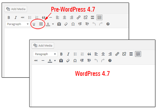 Underline And Justify Buttons Removed From The Editor In WordPress 4.7